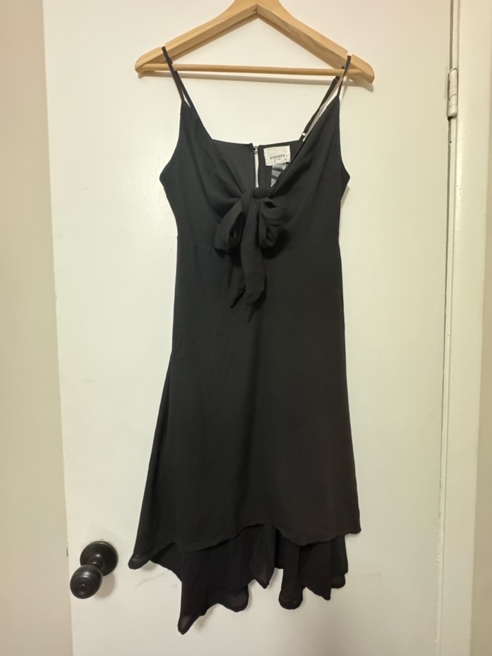 ANDREE BY UNIT Black Tie-Front High-Low Slip Dress